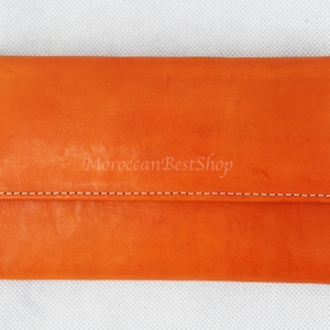 Cartera de cuero triple, Cartera de mano de cuero, Tarjetero de cuero, Cartera de cuero tipo pulsera, Cartera de cuero para mujer