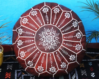 Handcrafted Moroccan Leather Pouf Ottoman: Tan Floor Pillow Footstool