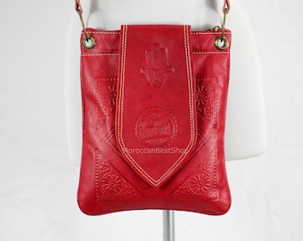 Red Leather Shoulder Bag: Moroccan Artisan Handbag Tote