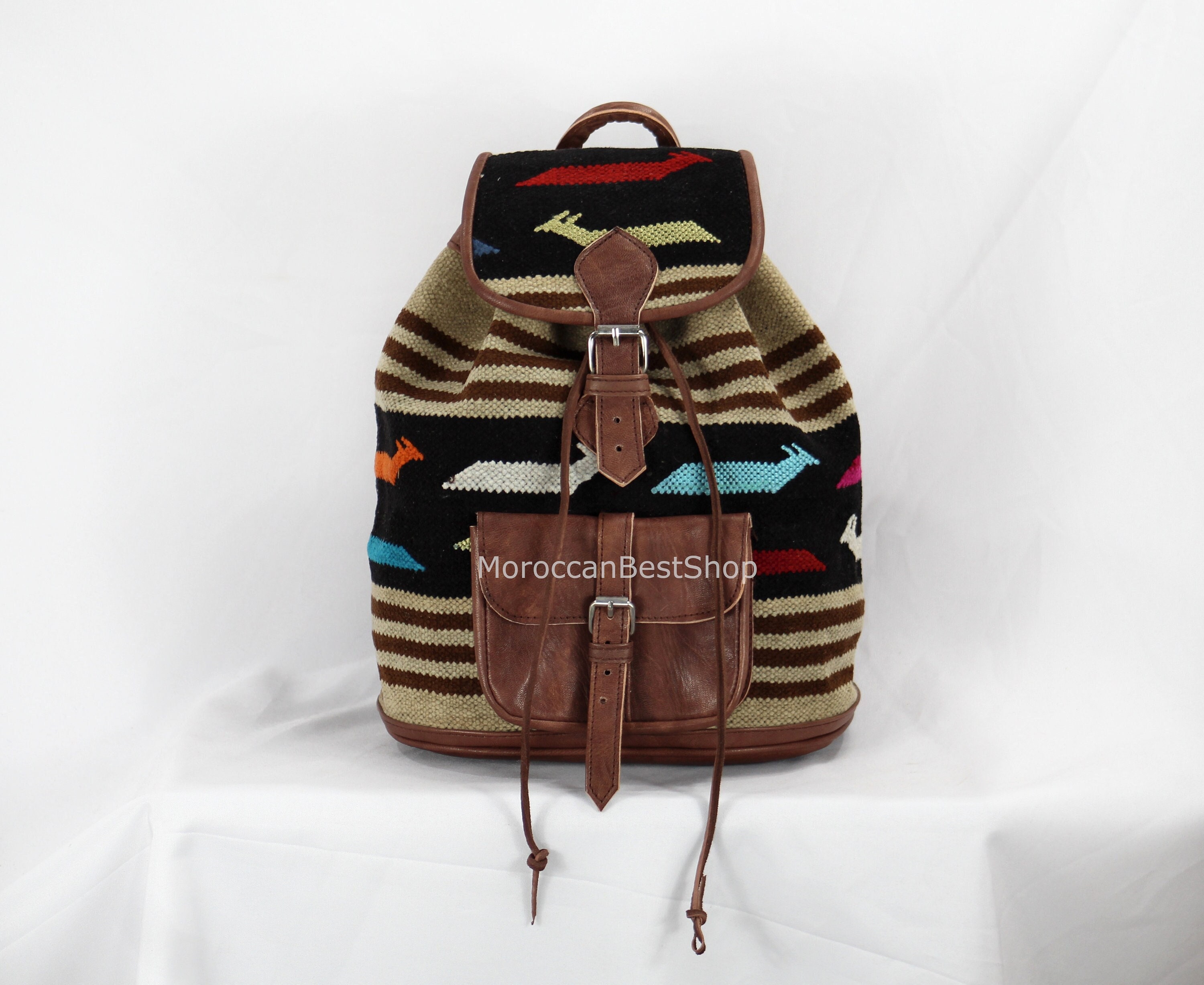 Leather Backpack Women , Bucket Backpack Purse, Moroccan 