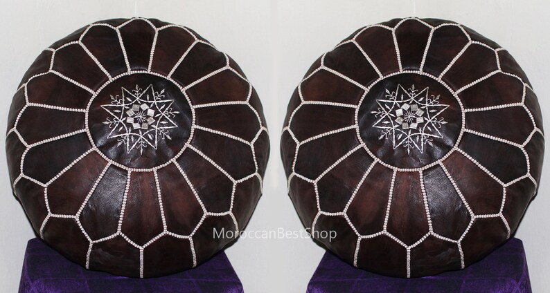 2 Leather Poufsmoroccan Pouf Ottoman Luxury Floor Poufs Etsy