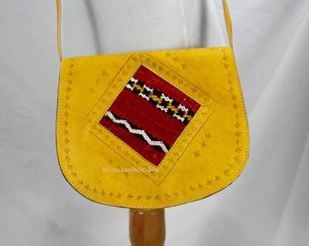 Moroccan Kilim Leather Crossbody Bag: Eco-Friendly Rug Purse