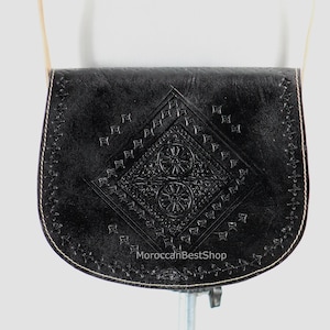 leather crossbody bag for women, Leather Handbags, Black leather purse, Boho moroccan bag, Gift for Women.