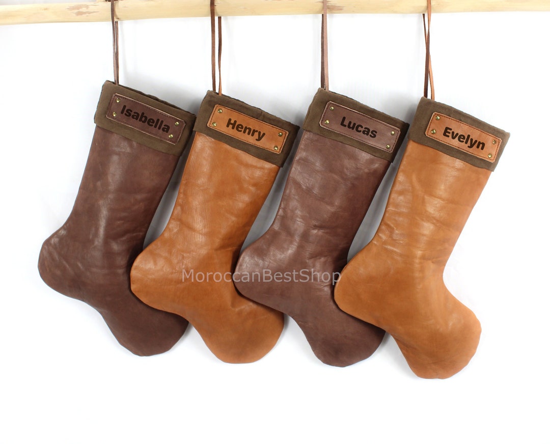 Leather Christmas Stockings With Engraved Names , Personalized Stocking