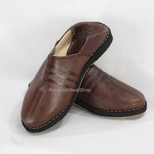 Brown Moroccan Babouches, Leather slippers shoe, Unisex Berber babouche traditional shoes