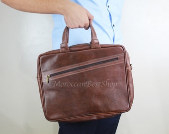 Handmade Leather Briefcase: Messenger Laptop Bag, Brown Satchel