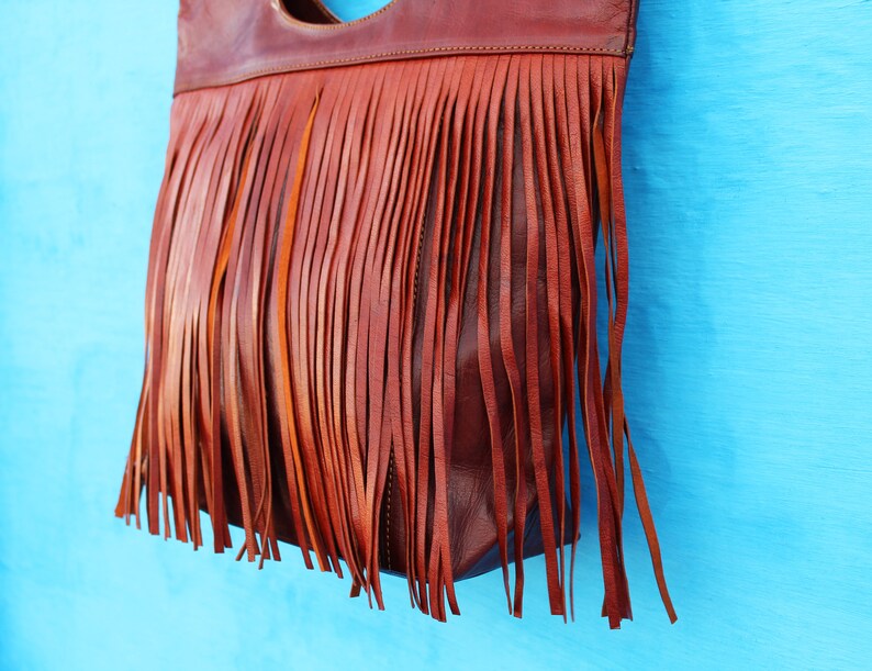 Boho Purse Large size Vintage Leather Fringe Purse Leather Purse Crossbody Light Brown Leather Tote Leather Tote Bags for women .