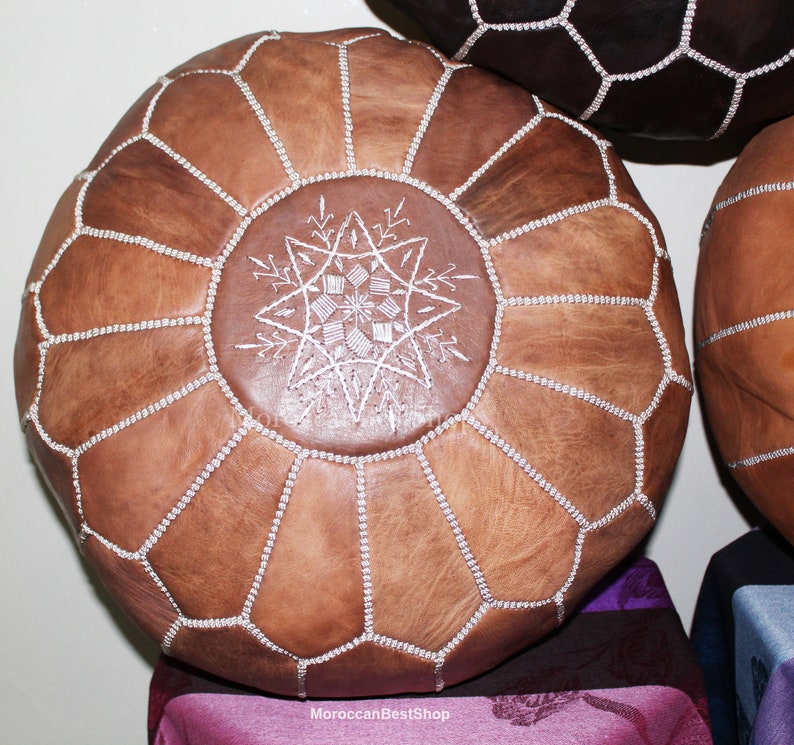 Set of 3 Leather Ottoman Poufs Morrocan Leather Pouf Foot Etsy
