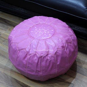 Handmade Moroccan Leather Pouf: Pink Ottoman Stool, Home Decor (Unstuffed)