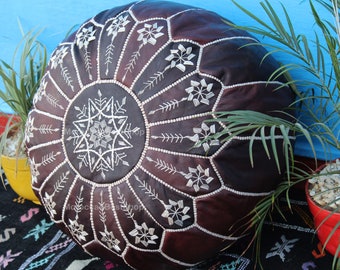 Handmade Moroccan Leather Pouf Ottoman: Versatile Floor Cushion