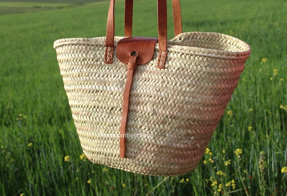 Handwoven Moroccan Straw Bag with Leather Handles