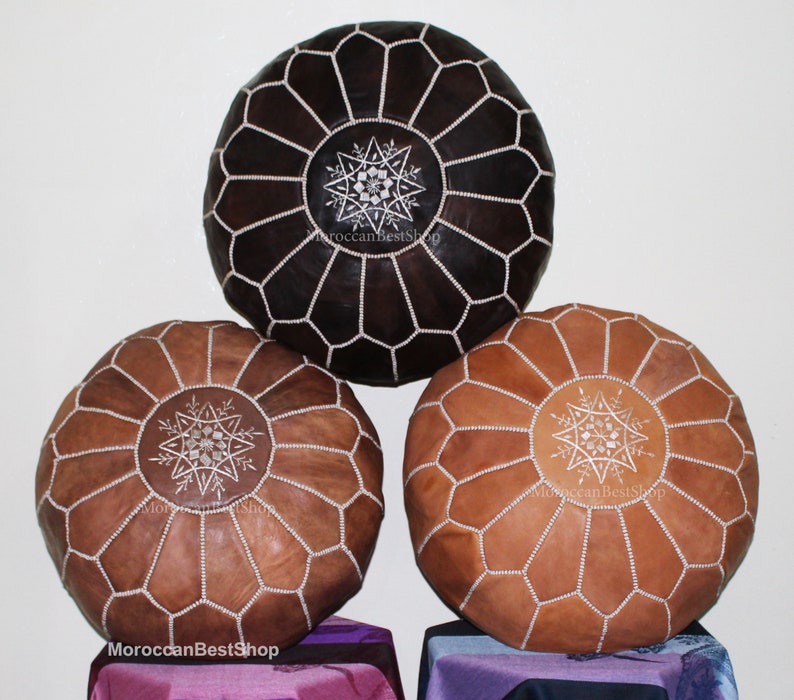 Set of 3 Leather Ottoman Poufs Morrocan Leather Pouf Foot Etsy
