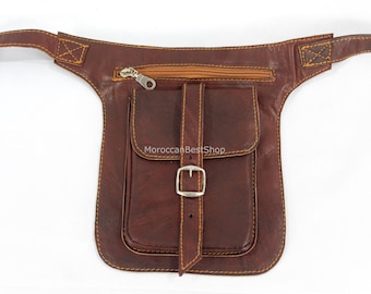 Unisex Leather Fanny Pack: Moroccan Goat Leather Belt Bag