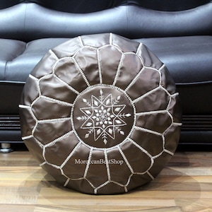 Moroccan Pouf , Ottoman Pouffe, Vegan Pouf, Footstool Pouf Floor Cushion, Faux Leather Pouf Cover , Floor Seating, Dark Bronze Colour.