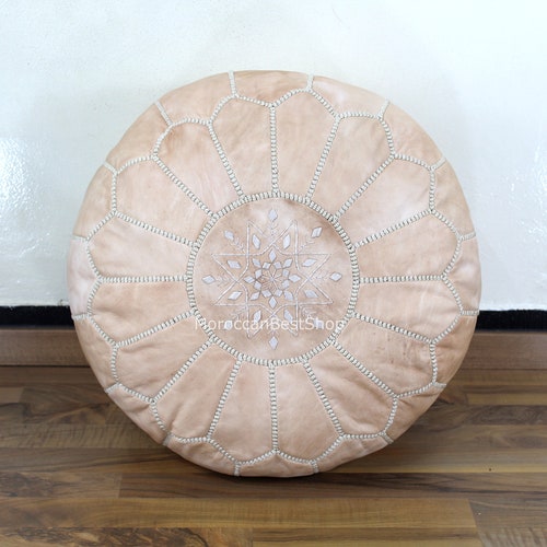 Set of 2 Moroccan Pouf Ottoman , Leather FootStool Pouf, Handmade popular Moroccan Pouffe, round ottoman stool, Living Room Pouf