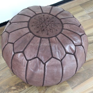 Handmade Moroccan Leather Pouf: Round Floor Ottoman Footstool