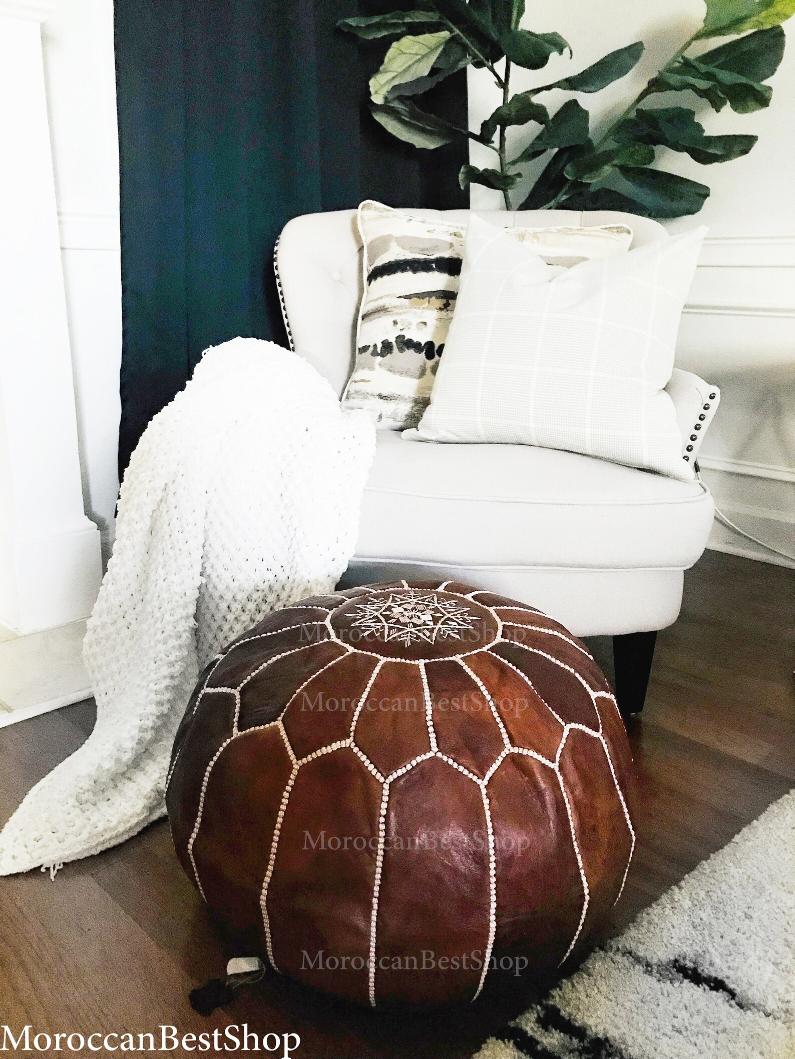Premium Leather Poufs Handmade Ottoman Moroccan Pouf Luxury Etsy