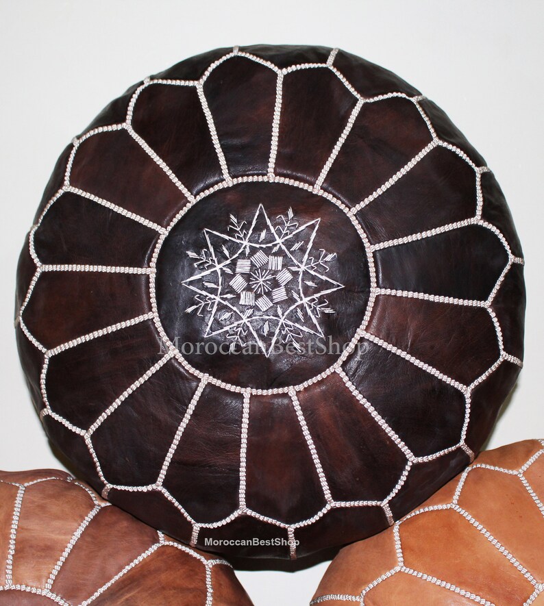 Set of 3 Leather Ottoman Poufs Morrocan Leather Pouf Foot Etsy