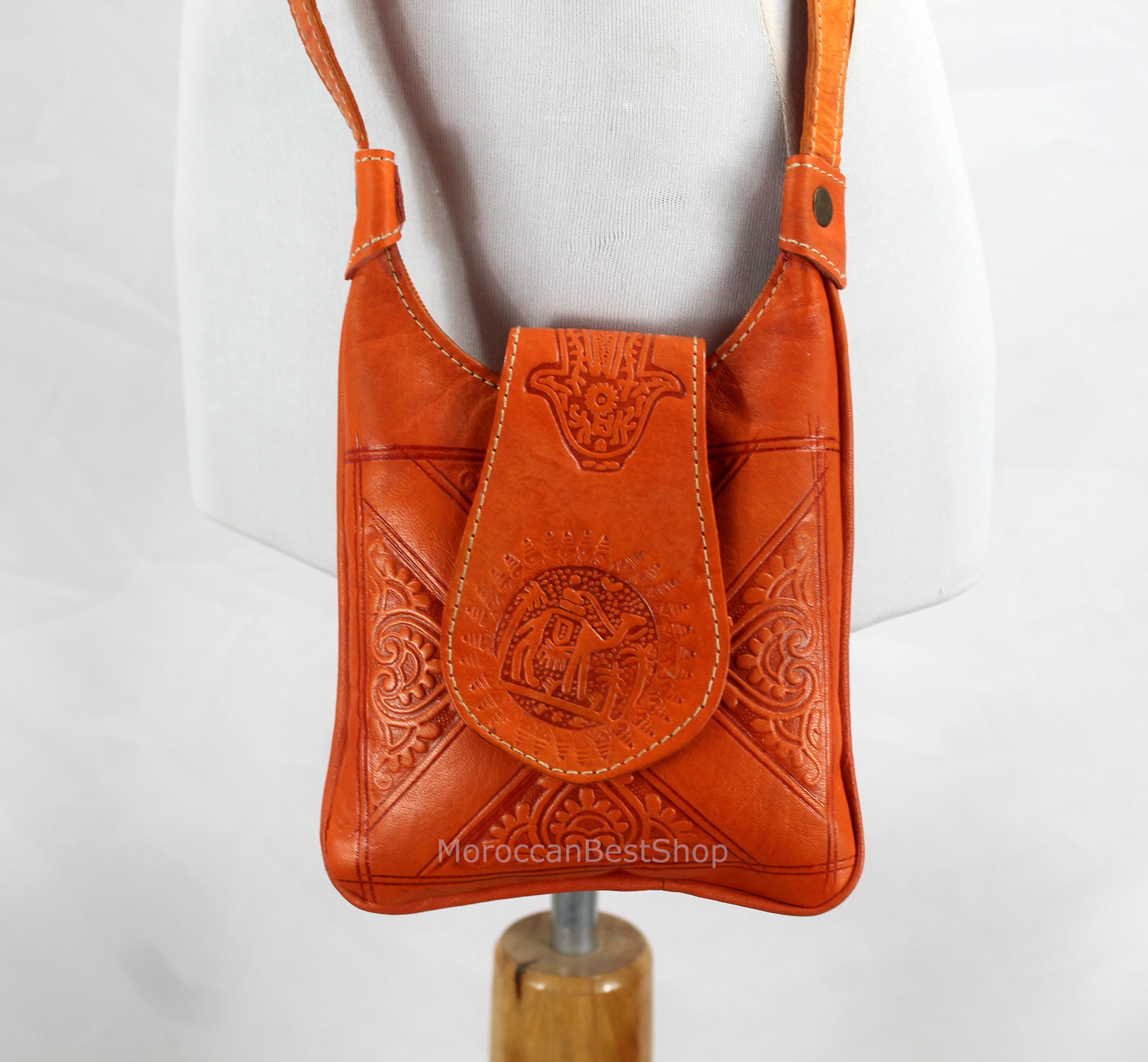 Moroccan Leather Crossbody Bag: Small Travel Passport Wallet