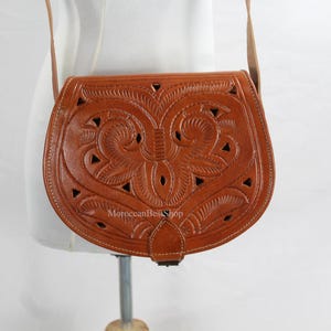 Leather Tooled Crossbody Bag: Moroccan Artisan Purse