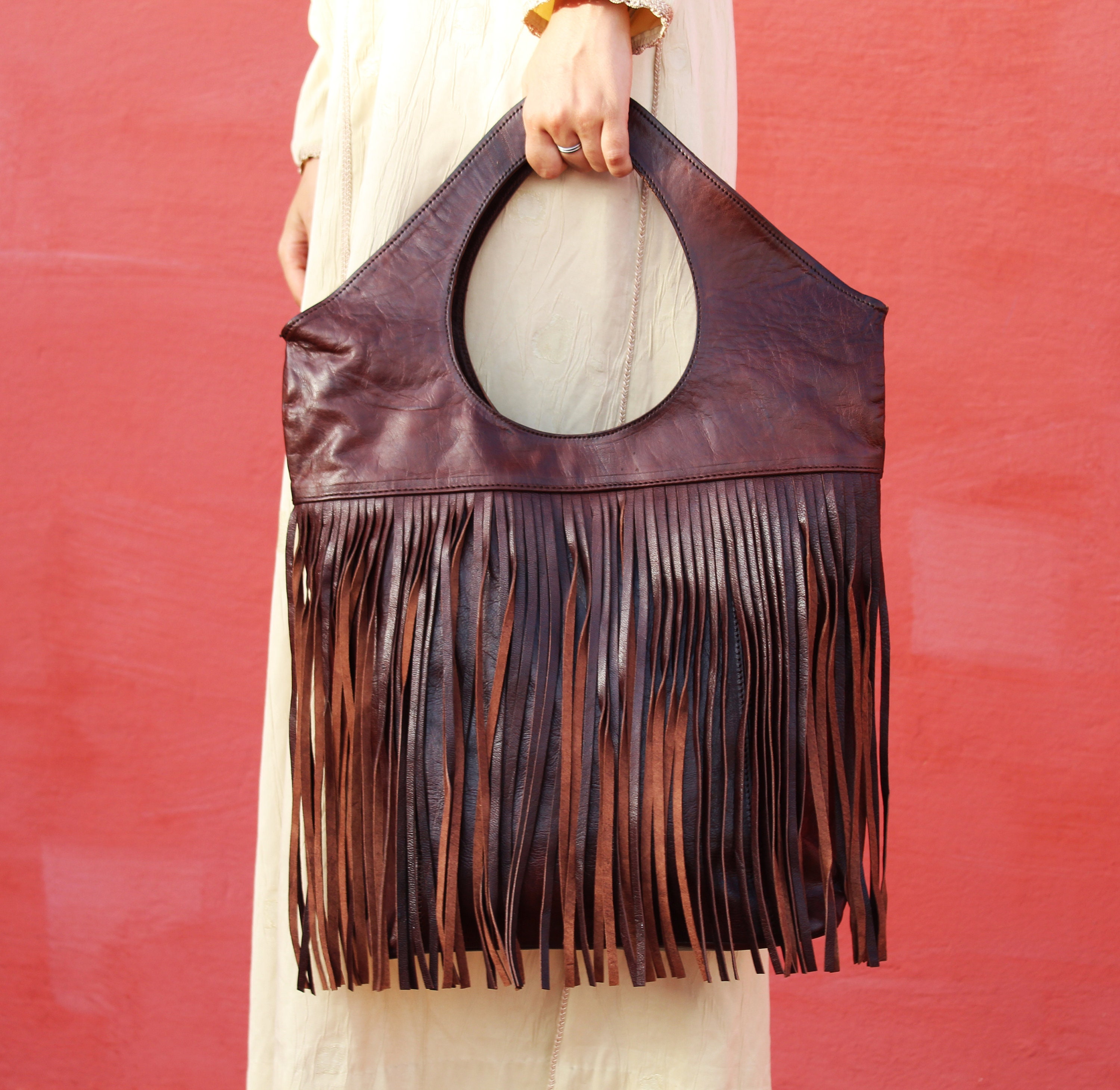 Leather Fringe Purse Leather Purse Crossbody Brown Leather | Etsy