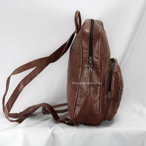 Sac à dos en cuir marron, sac à dos de voyage unisexe, cuir marocain tressé, sac à dos pour femme. image 8