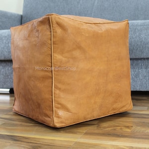 Square Ottoman Pouf, Moroccan Pouf, Handmade Leather Footstool , living Room Square Pouf , Leather Ottoman Pouffe in Different Sizes