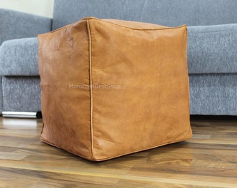 Square Ottoman Pouf, Moroccan Pouf, Handmade Leather Footstool , living Room Square Pouf , Leather Ottoman Pouffe in Different Sizes