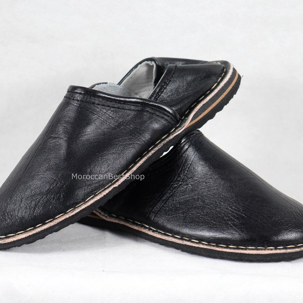 Moroccan Babouches, Leather slippers shoe, Unisex Berber babouche Black Colour, Leather Slippers