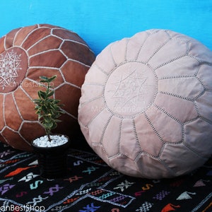 Set of 2 Moroccan Leather Poufs: Handcrafted Ottoman Footstools