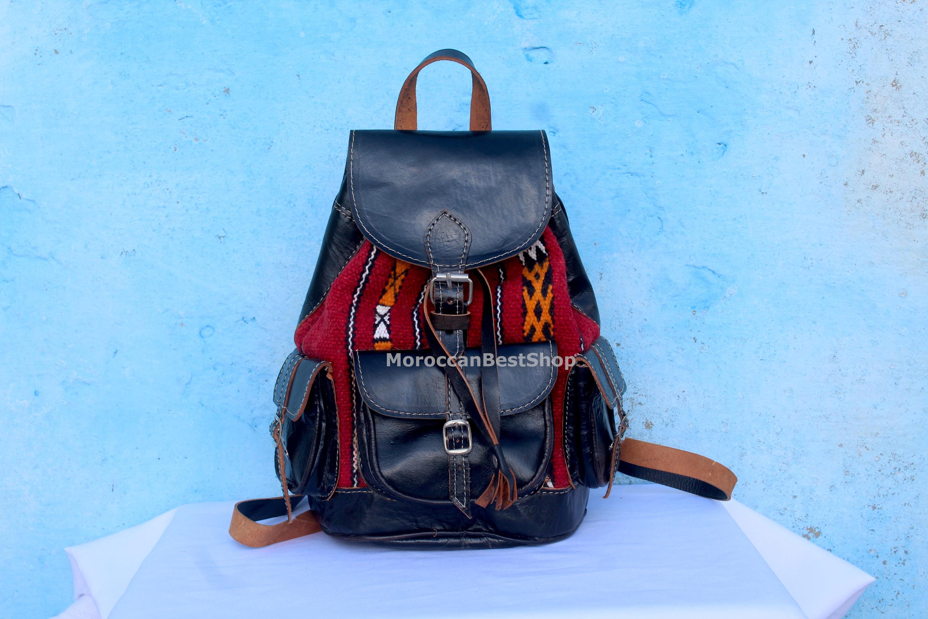 Vintage Handwoven Kilim Backpack Bucket Bag, Drawstring, Tribal Pattern, Leather Kilim Backpack - Etsy main image 2