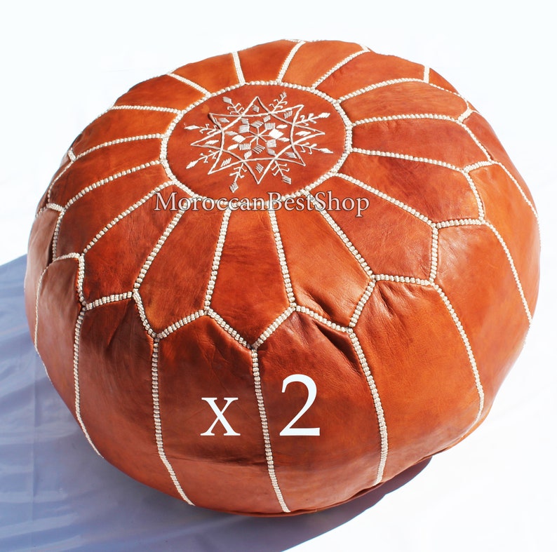 Set of 2 Leather Poufs Ottoman Luxury Floor Poufs Moroccan Etsy