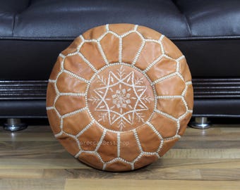 Handmade Moroccan Leather Pouf Ottoman, Small Boho Footstool, Unstuffed Floor Cushion, Bohemian Home Decor