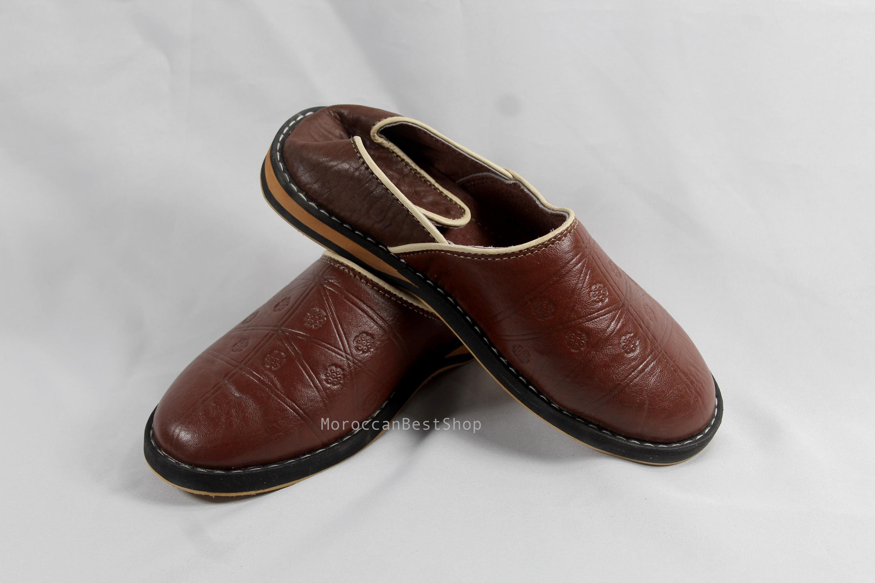 Handmade Moroccan Leather Babouche Slippers - Women's Traditional Brown Shoes