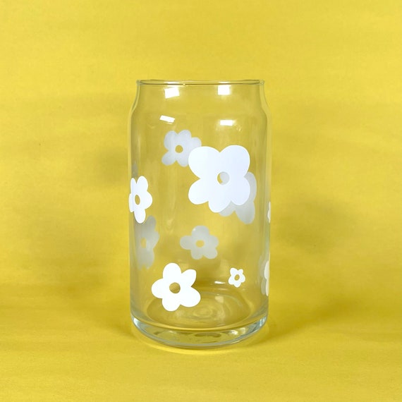 Floral 16 oz Glass Cup with Bamboo Lid