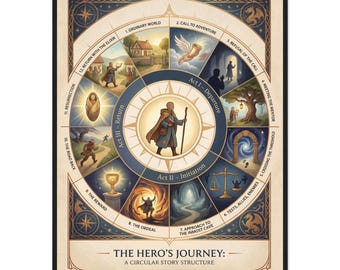 Hjältens resa-affisch för författare | Manusförfattare, romanförfattare, gåva | Inramad berättarkonst | Bohemisk väggdekoration