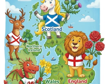 Karta över Storbritannien för barn utskrivbar | Geografiposter för Storbritannien (digital nedladdning)