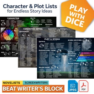 Character Lists, Story Prompts and Plot Lists for Kids, Teachers and Writers | Beat Writer's Block | Creative Writing Kit | Printable