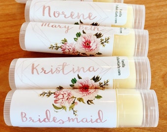 Design Your Own Personalized Wedding Chapstick | Custom Lip Balms - Boho Botanical Design - Bachelorette - Bride Tribe - Rose Gold White