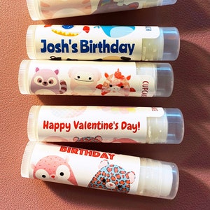 Squishy Party Favor Lip Balm | Personalized Squish Toy Chapstick for Kid Party | Colorful Animals | Squishmallow Valentine's Day Gift