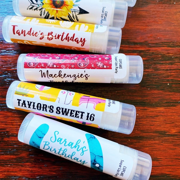 COWGIRL Theme Lip Balm || Sweet 16, birthday party chapstick favors | Personalized Country Girl Boots | Rodeo horses, Sunflowers, Horseshoe