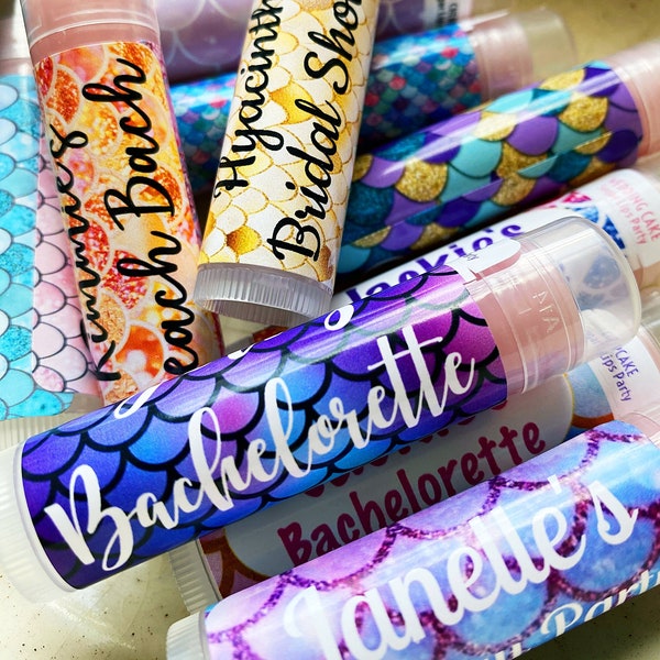 MERMAID SCALES Lip Balm Party Flavors | Personalized Chapstick for Birthdays, Bachelorettes, Bridal Showers, and more | Handmade lip balm