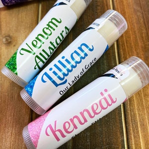 COMPETITIVE CHEER Chapstick | Cheerleading Team Lip Balm for Cheer Competitions | Customized Glitter Stripe with Team Colors and Name