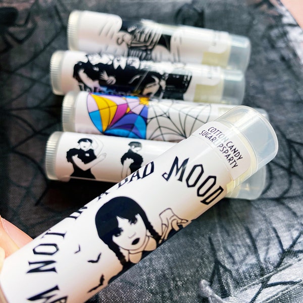 personalized lip balm for birthday party - wednesday inspired party favors - custom chapstick - wednesday fan - goth girl - happy birthday