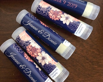 Navy and Coral Lip Balm Party Favors | Coral and Navy Blue Party Favor | Lip Balm - Chapstick - Personalized Party Favors for Wedding