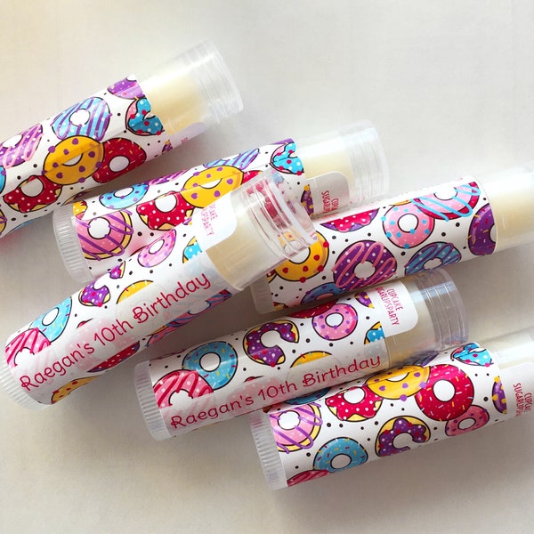 DONUT PARTY Lip Balm Party Favors | Graduation, Birthday Chapstick | Pink Donuts, Rainbow Sprinkles | Cute Donut, Colorful Kids Party Favors
