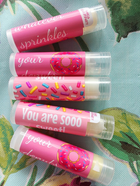 DONUT Party Lip Balm Favors Birthday Chapstick Pink Donuts, Rainbow  Sprinkles Cute Colorful Kids Party Favors 