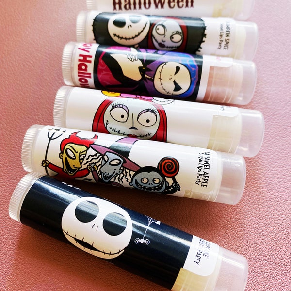 NIGHTMARE BEFORE CHRISTMAS Lip Balm Party Favors | Halloween Chapstick with Jack and Sally, Oogie Boogie, Christmas and Halloween Gifts