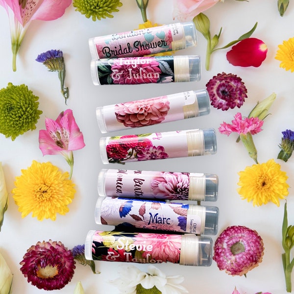 DAHLIAS Floral Botanical Designs for your Wedding, Party, Celebration | Handmade Lip balm Party Favors | Floral Chapstick for Bridal Shower