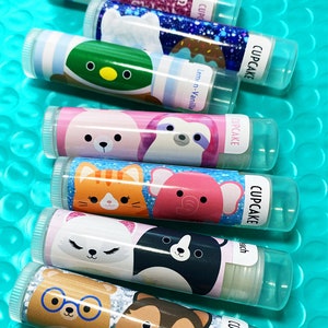 Squishy Party Favor Lip Balm | Personalized Squish Toy Chapstick for Parties | Colorful Animals Squishmallow Holiday Gift